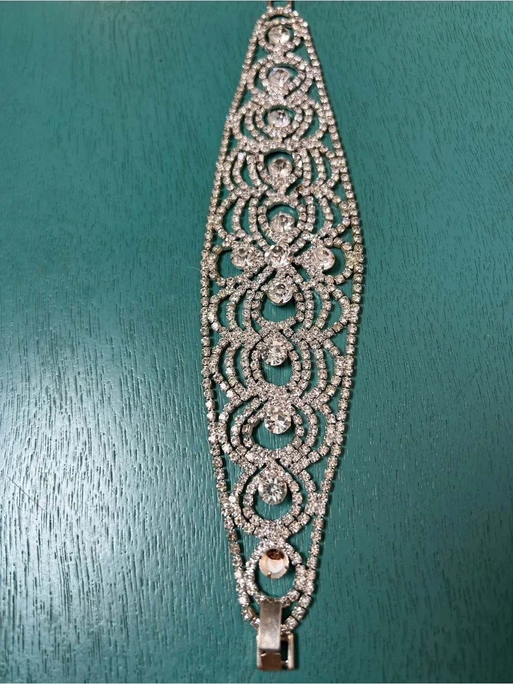 Rhinestone Crystal Statement Bracelet in Silver Tone
